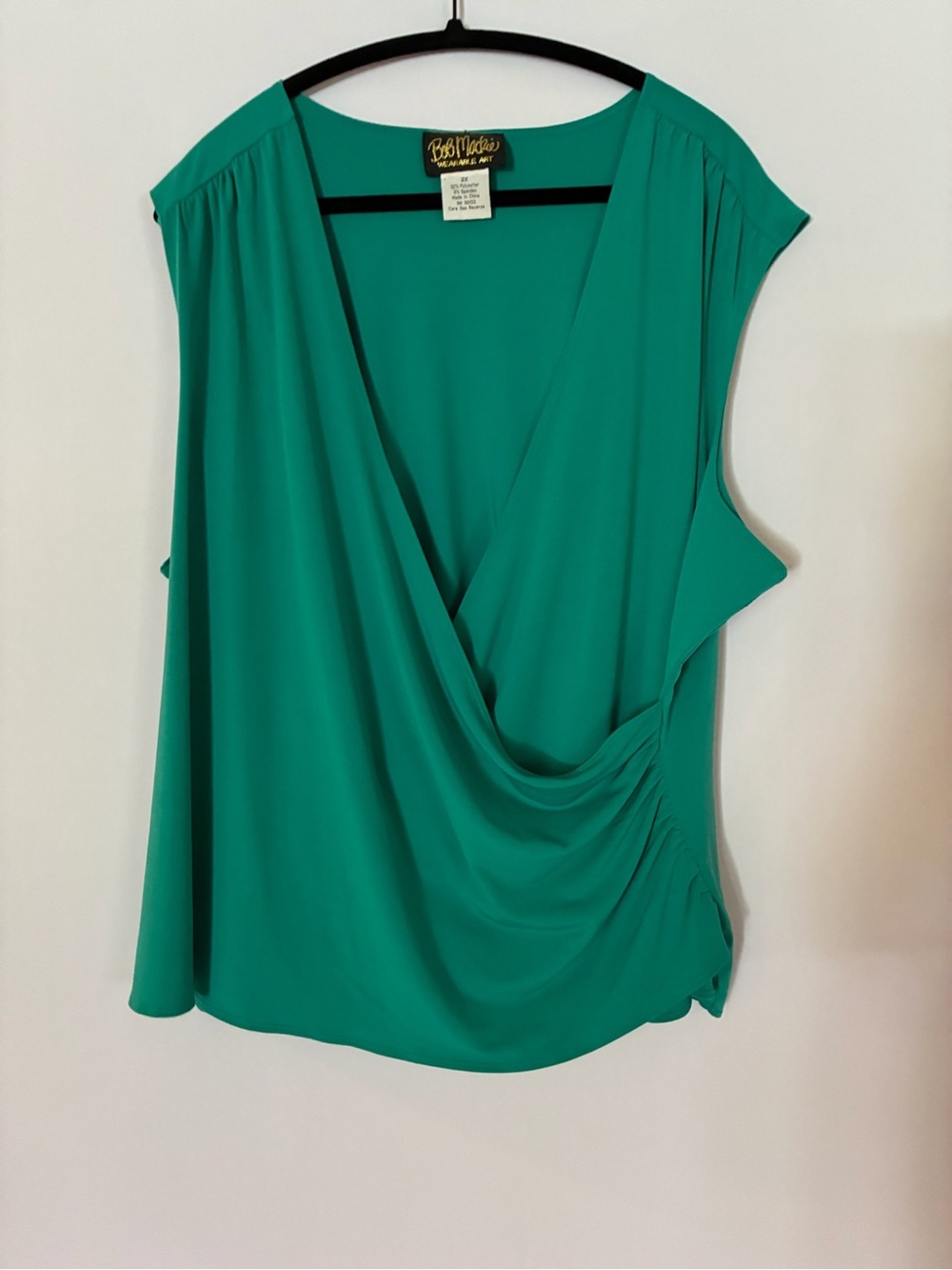 Bob Mackie Teal Draped Surplice Blouse -Sz 2X